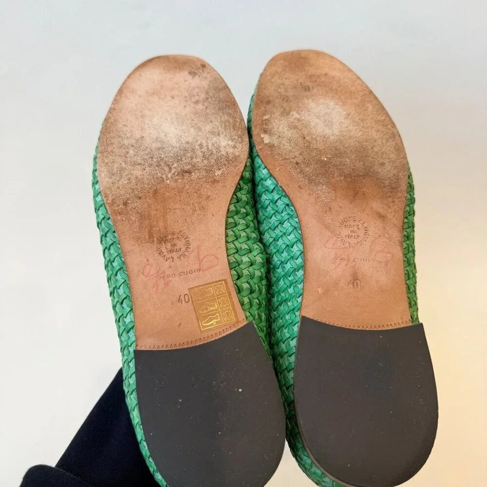 Ann Marshburn Woven Leather Tassel Loafers Green Size 40